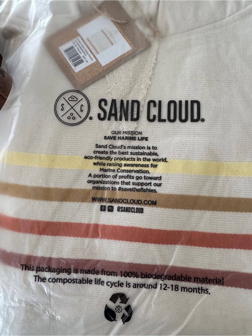 Sand Cloud Border Classic Stripe Poncho Natural - Picture 5 of 6